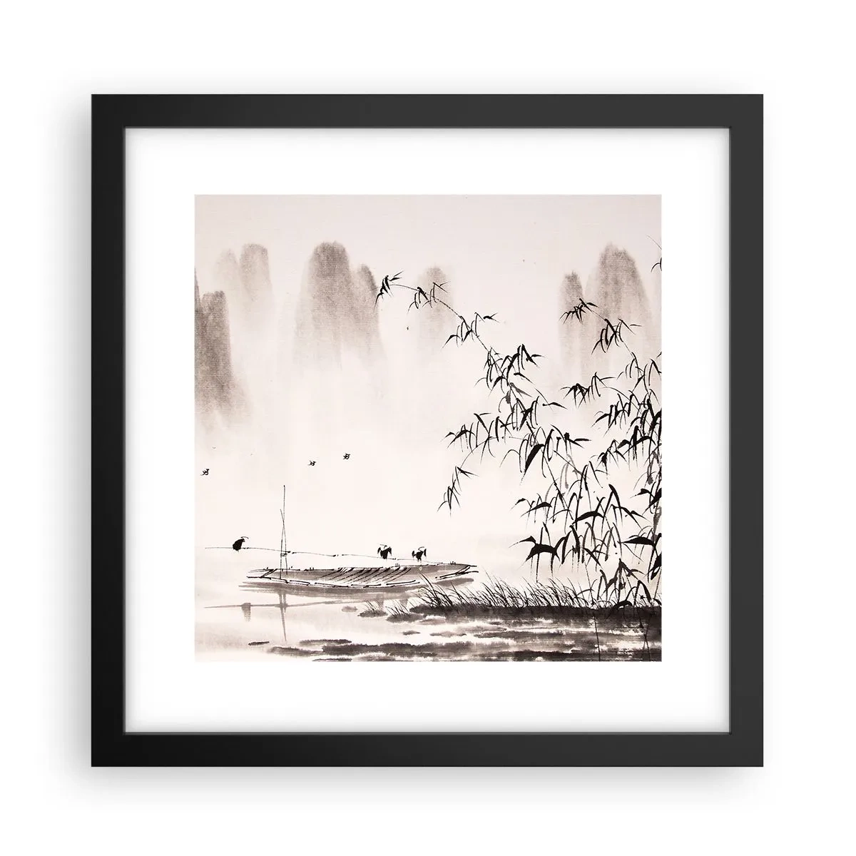 Póster en marco negro - El silencio de los arrozales - 30x30 cm