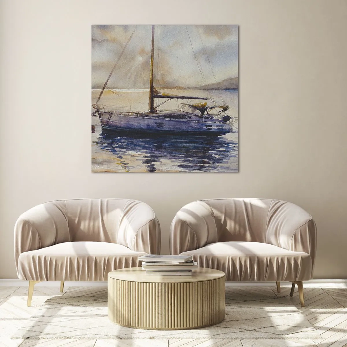 Cuadro sobre vidrio - Impresiones sobre Vidrio - Atardecer en la bahía - 30x30 cm