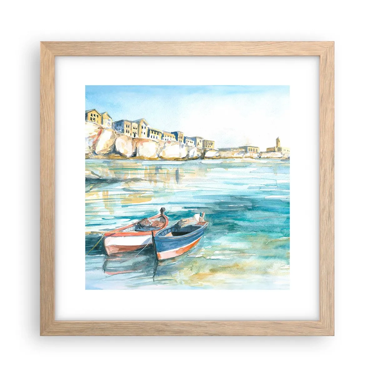 Póster en marco roble claro - Paisaje en azul - 30x30 cm