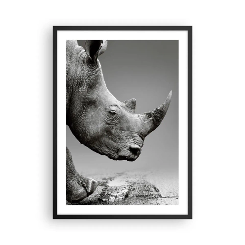 Póster en marco negro - Primer plano en blanco y negro de la cabeza de un rinoceronte. - 50x70cm - Fuerza imparable - Decoración de pared moderna para salón y dormitorio ARTTOR