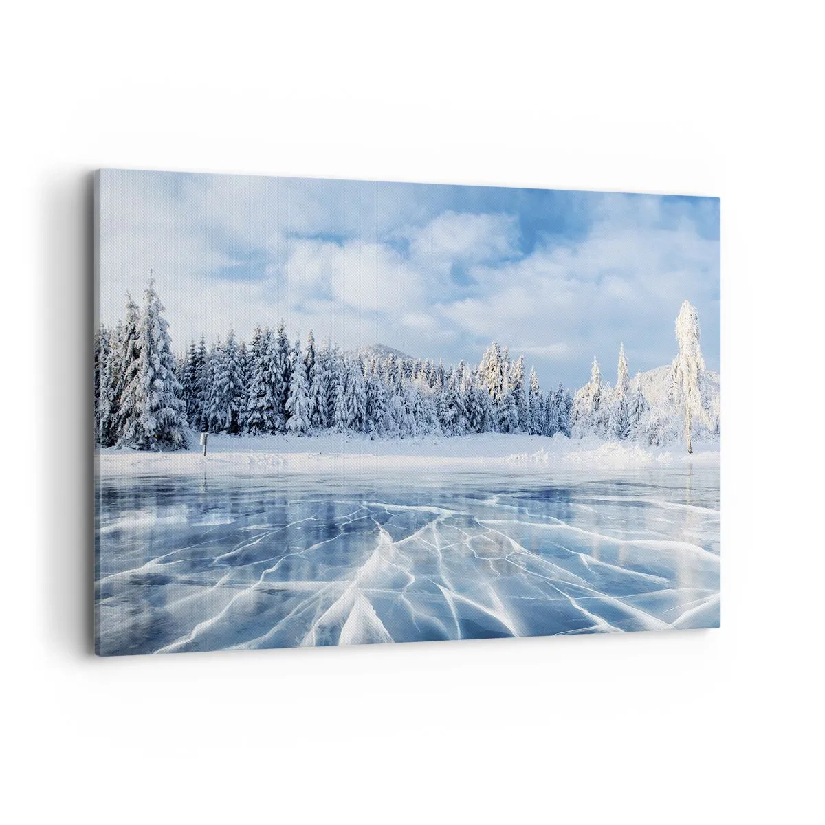 Cuadro sobre lienzo - Impresión de Imagen - Un lago congelado rodeado de un bosque cubierto de nieve. - 100x70cm - Vista deslumbrante y cristalina - Decoración de pared moderna para salón y dormitorio ARTTOR