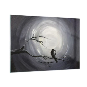 Cuadro sobre vidrio - Impresiones sobre Vidrio - Un cuervo posado en una rama con la luna llena como telón de fondo. - 100x70cm - La clave del misterio de la noche - Decoración de pared moderna para salón y dormitorio ARTTOR
