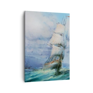 Cuadro sobre lienzo - Impresión de Imagen - Un barco en un mar tempestuoso - 50x70cm - Viento en popa - Decoración de pared moderna para salón y dormitorio ARTTOR