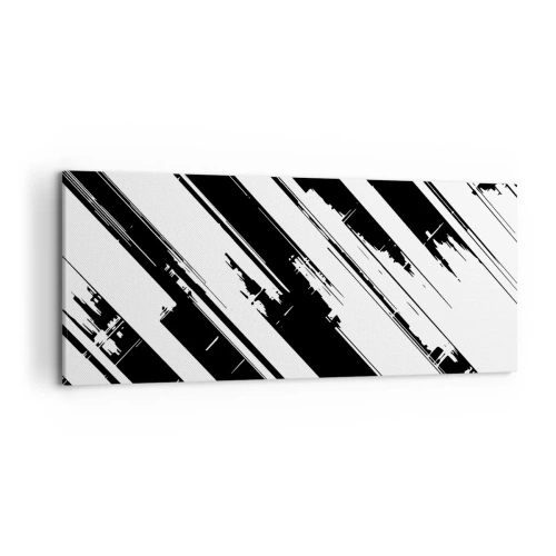 Cuadro sobre lienzo - Impresión de Imagen - Líneas blancas y negras y patrones geométricos en un estilo moderno. - 120x50cm - Composición intensa y dinámica - Decoración de pared moderna para salón y dormitorio ARTTOR