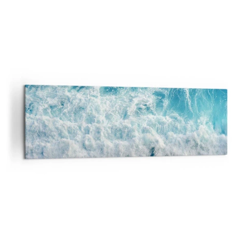 Cuadro sobre lienzo - Impresión de Imagen - Olas oceánicas dinámicas en tonos azules - 160x50cm - Alegre y con mucho brío - Decoración de pared moderna para salón y dormitorio ARTTOR