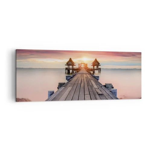 Cuadro sobre lienzo - Impresión de Imagen - Muelle de madera que conduce a los miradores al atardecer - 140x50cm - De este a oeste - Decoración de pared moderna para salón y dormitorio ARTTOR