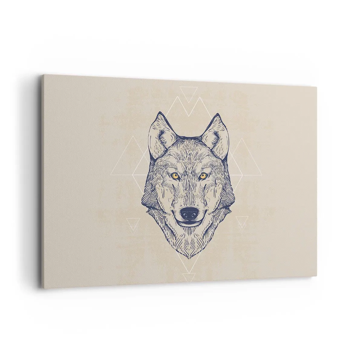 Cuadro sobre lienzo - Impresión de Imagen - Un lobo geométrico sobre un fondo claro con patrones minimalistas. - 100x70cm - La mirada del lobo alfa - Decoración de pared moderna para salón y dormitorio ARTTOR