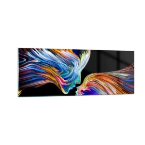 Cuadro sobre vidrio - Impresiones sobre Vidrio - Siluetas coloridas de rostros en secuencias dinámicas sobre un fondo negro - 140x50cm - Una fusión de energía y luz - Decoración de pared moderna para salón y dormitorio ARTTOR