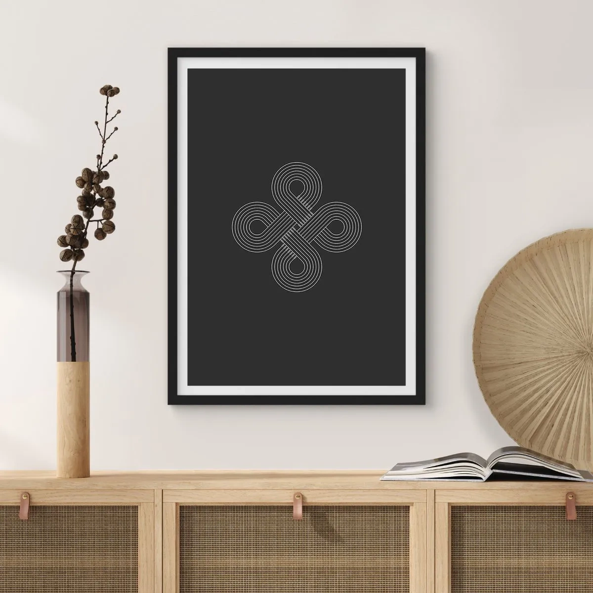 Póster en marco negro - Símbolo geométrico sobre fondo negro - 50x70cm - El espíritu celta - Decoración de pared moderna para salón y dormitorio ARTTOR