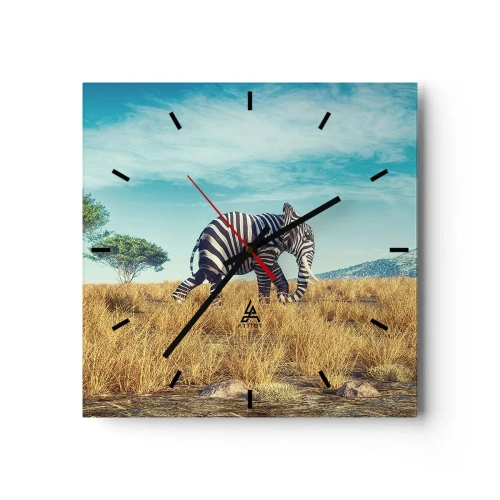 Reloj de pared - Reloj de vidrio - Cebra en un paisaje africano - 30x30cm - El gris ya no está de moda - Decoración de pared moderna para salón y dormitorio ARTTOR