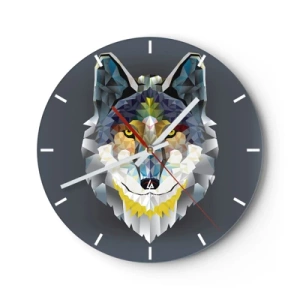 Reloj de pared - Reloj de vidrio - Imagen geométrica de un lobo sobre un fondo oscuro. - 30x30cm - Habla del lobo si lo ves - Decoración de pared moderna para salón, cocina y dormitorio ARTTOR