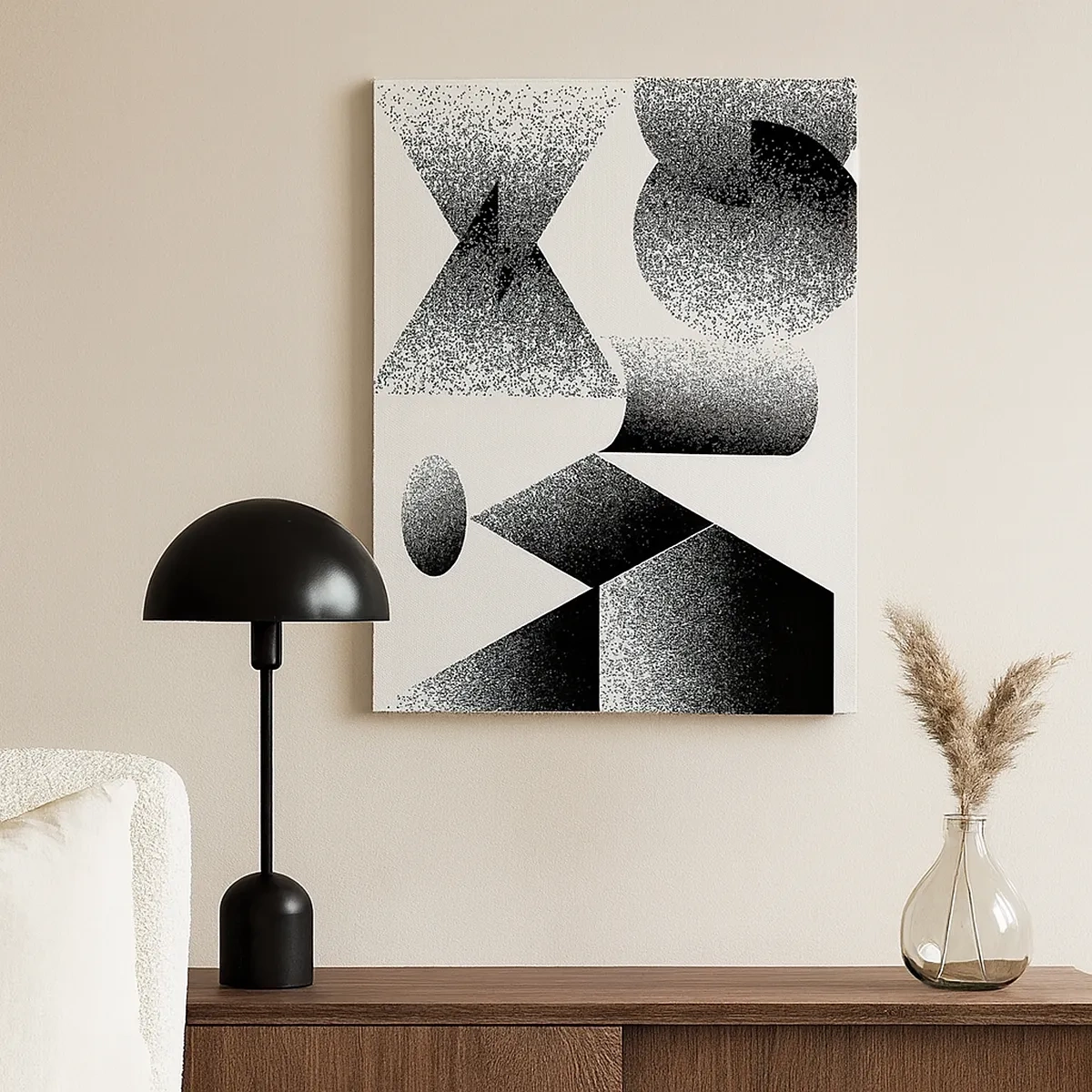 Cuadro sobre lienzo - Impresión de Imagen - Geometría compuesta por ángulos y formas ovaladas. - 50x70cm - Ángulos y óvalos - Decoración de pared moderna para salón y dormitorio ARTTOR