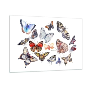 Cuadro sobre vidrio - Impresiones sobre Vidrio - Mariposas coloridas en una composición artística. - 120x80cm - Enjambre de colores - Decoración de pared moderna para salón y dormitorio ARTTOR