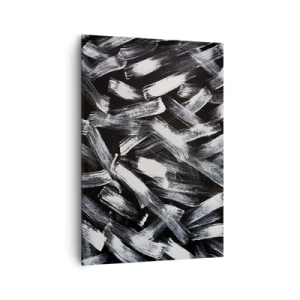 Cuadro sobre lienzo - Impresión de Imagen - Abstracción dinámica con pinceladas blancas sobre fondo negro. - 70x100cm - Abstracción en el espíritu industrial - Decoración de pared moderna para salón y dormitorio ARTTOR