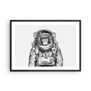 Póster en marco negro - Gráfico de un astronauta en un traje espacial con cabeza de mono. - 70x50cm - Evolución alternativa - Decoración de pared moderna para salón y dormitorio ARTTOR
