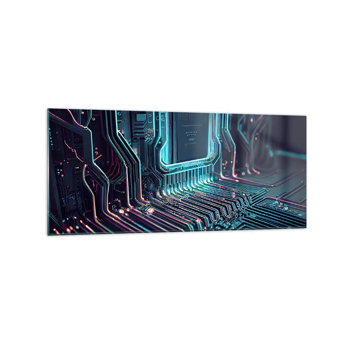 Cuadro sobre vidrio - Impresiones sobre Vidrio - Placa de circuito impreso tecnológico con pistas iluminadas - 120x50cm - Mi forma de pensar - Decoración de pared moderna para salón y dormitorio ARTTOR