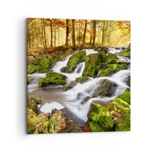 Cuadro sobre lienzo - Impresión de Imagen - Atravesando el bosque otoñal - 70x70 cm