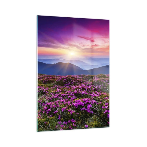 Cuadro sobre vidrio - Impresiones sobre Vidrio - Paisaje de montaña con brezal al atardecer - 50x70cm - Dulce aroma a frescura - Decoración de pared moderna para salón y dormitorio ARTTOR