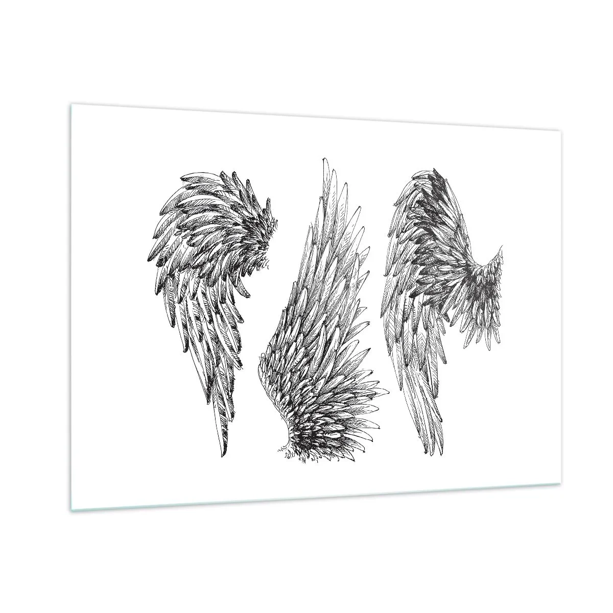 Cuadro sobre vidrio - Impresiones sobre Vidrio - Alas de ángel en gráficos artísticos en blanco y negro. - 100x70cm - Y puedes convertirte en un ángel - Decoración de pared moderna para salón y dormitorio ARTTOR