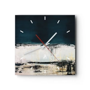 Reloj de pared - Reloj de vidrio - Composición horizontal abstracta en tonos azul marino y blanco. - 30x30cm - Composición horizontal - Decoración de pared moderna para salón y dormitorio ARTTOR