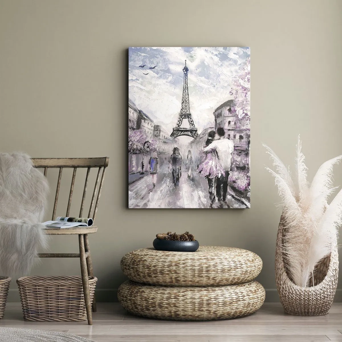 Cuadro sobre lienzo - Impresión de Imagen - Un paseo romántico por París junto a la Torre Eiffel - 50x70cm - La ciudad del amor - Decoración de pared moderna para salón y dormitorio ARTTOR