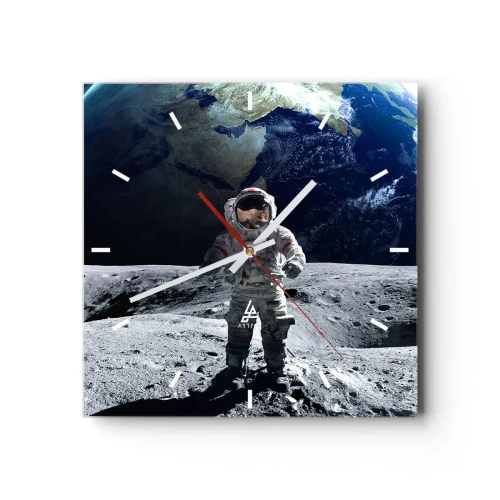 Reloj de pared - Reloj de vidrio - Saludos desde la Luna - 40x40 cm