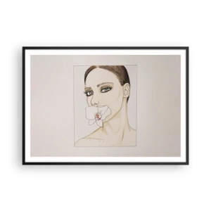 Póster en marco negro - Retrato de una mujer con una orquídea en colores delicados. - 100x70cm - Elegancia y belleza - Decoración de pared moderna para salón y dormitorio ARTTOR