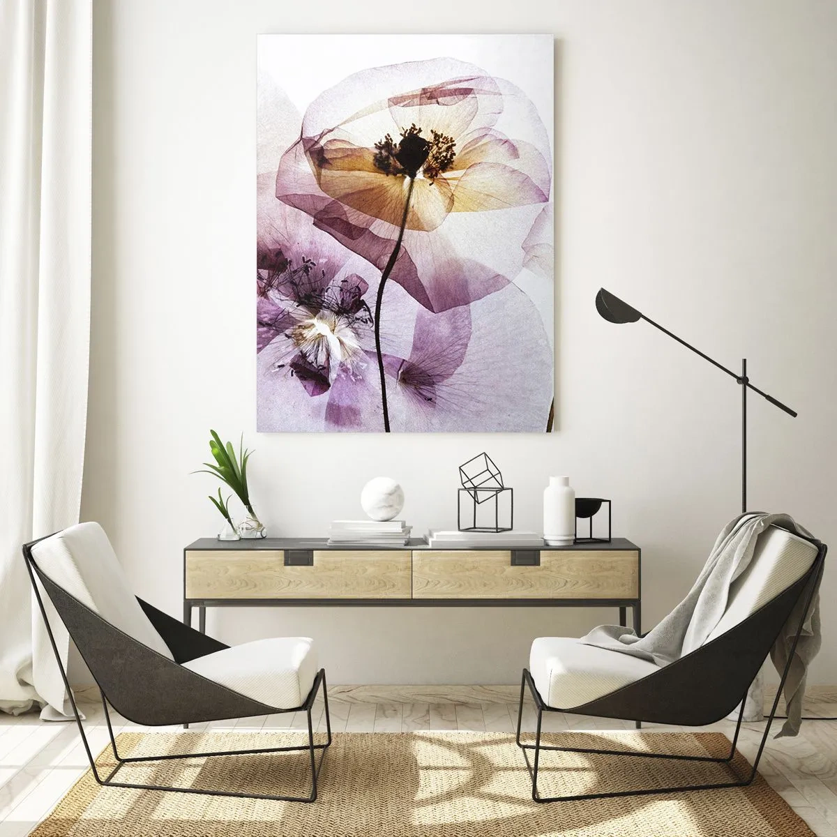 Cuadro sobre vidrio - Impresiones sobre Vidrio - Delicadas flores transparentes en tonos pastel. - 80x120cm - Cuerpo de flor - Decoración de pared moderna para salón y dormitorio ARTTOR