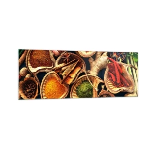 Cuadro sobre vidrio - Impresiones sobre Vidrio - Cuencos de especias en diferentes colores. - 140x50cm - Toma lo que quieras - Decoración de pared moderna para salón y dormitorio ARTTOR