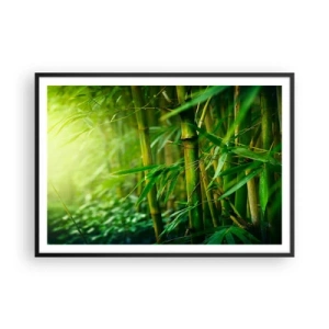 Póster en marco negro - Bosque de bambú verde bajo una luz suave - 100x70cm - Conocer el propio verdor - Decoración de pared moderna para salón y dormitorio ARTTOR