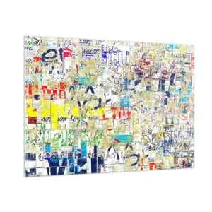 Cuadro sobre vidrio - Impresiones sobre Vidrio - Una composición abstracta con mezcla de colores e inscripciones. - 100x70cm - Simplemente agradable a la vista - Decoración de pared moderna para salón y dormitorio ARTTOR