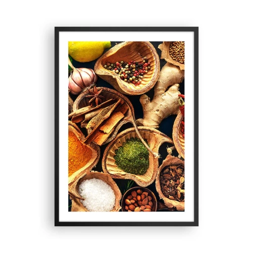 Póster en marco negro - Primer plano de especias en recipientes naturales. - 50x70cm - Toma lo que quieras - Decoración de pared moderna para salón y dormitorio ARTTOR