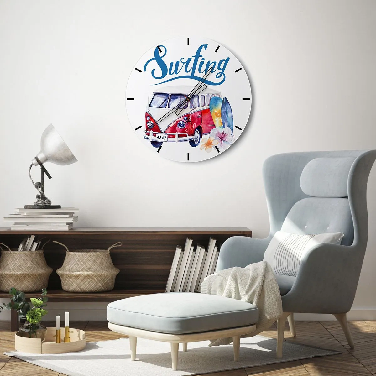 Reloj de pared - Reloj de vidrio - Un clásico para los surfistas - 30x30 cm