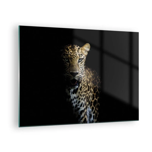 Cuadro sobre vidrio - Impresiones sobre Vidrio - León en la sombra - 70x50cm - Belleza oscura - Decoración de pared moderna para salón y dormitorio ARTTOR
