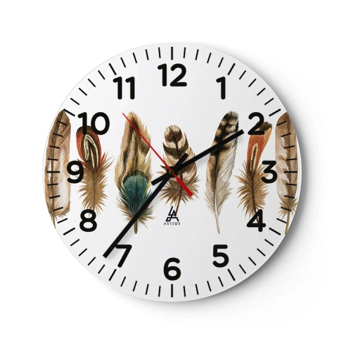 Reloj de pared - Reloj de vidrio - Estudio de plumas - 30x30 cm