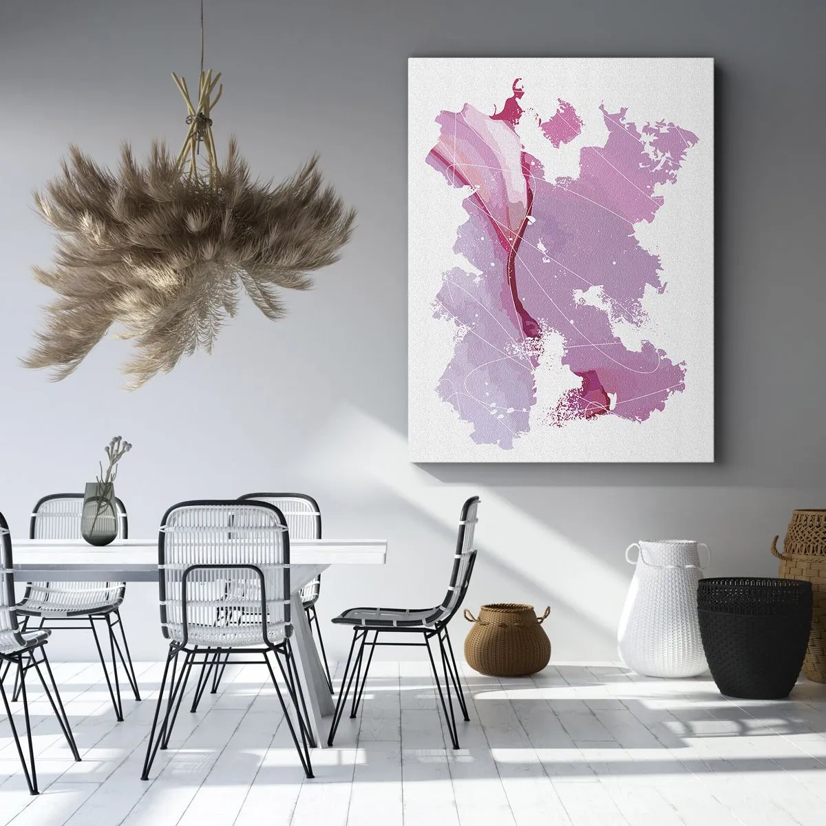 Cuadro sobre lienzo - Impresión de Imagen - Mapa del mundo abstracto en tonos rosa - 80x120cm - Mapa de un mundo rosa - Decoración de pared moderna para salón y dormitorio ARTTOR
