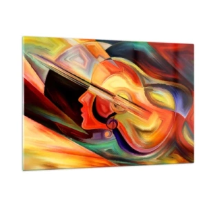 Cuadro sobre vidrio - Impresiones sobre Vidrio - Retrato abstracto con una guitarra y notas musicales al fondo. - 120x80cm - Juego musical - Decoración de pared moderna para salón y dormitorio ARTTOR
