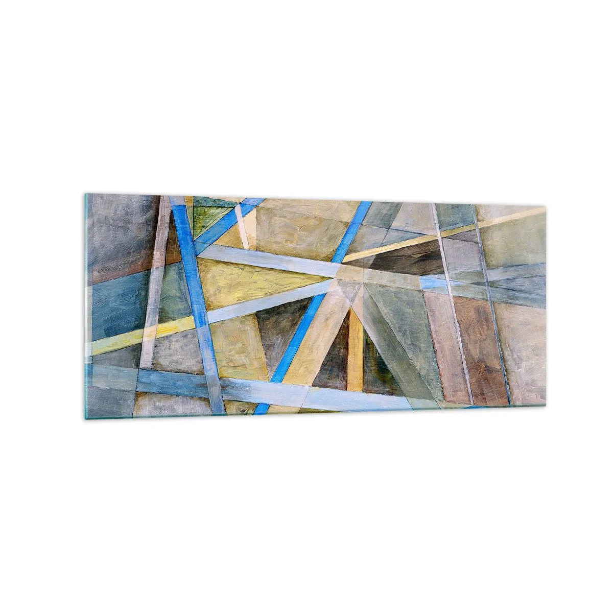 Cuadro sobre vidrio - Impresiones sobre Vidrio - Composición geométrica con líneas claras y azules. - 120x50cm - ¿Recto o inclinado? - Decoración de pared moderna para salón y dormitorio ARTTOR