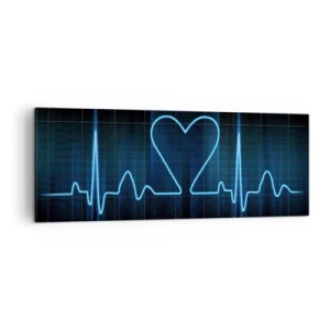 Cuadro sobre lienzo - Impresión de Imagen - Una línea salvavidas con un corazón sobre un fondo de monitoreo médico en tonos azules. - 140x50cm - El ritmo del corazón - Decoración de pared moderna para salón y dormitorio ARTTOR