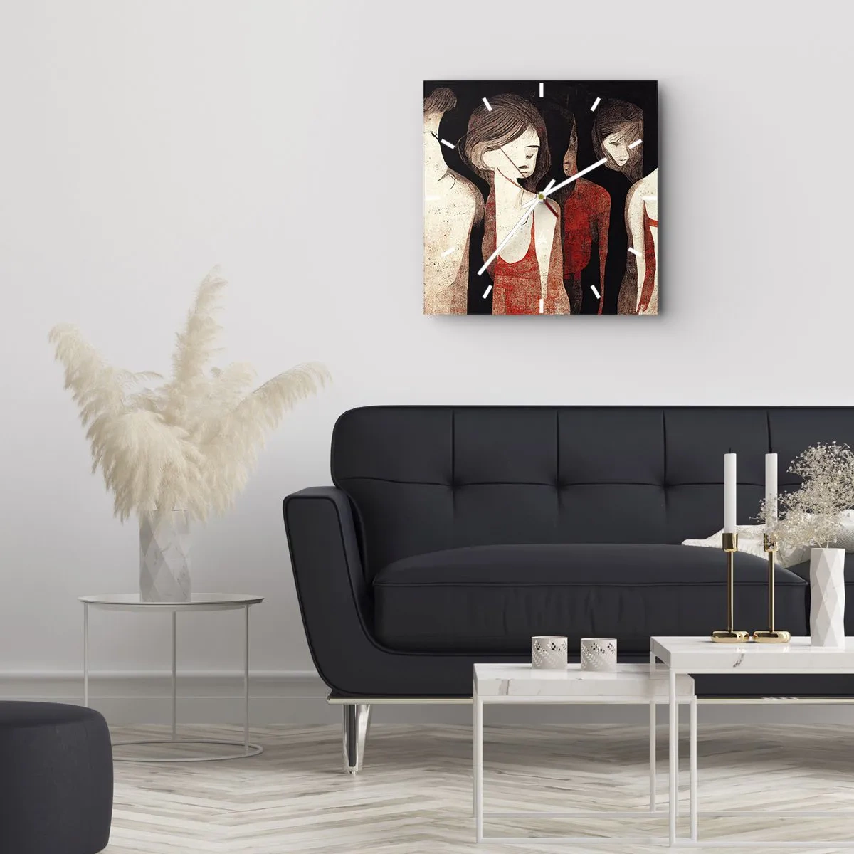 Reloj de pared - Reloj de vidrio - Figuras artísticas en una composición abstracta - 30x30cm - Madonnas de la oscuridad - Decoración de pared moderna para salón y dormitorio ARTTOR