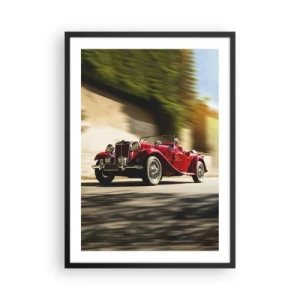 Póster en marco negro - Coche clásico rojo contra un paisaje borroso - 50x70cm - Hermosa pieza de museo - Decoración de pared moderna para salón y dormitorio ARTTOR
