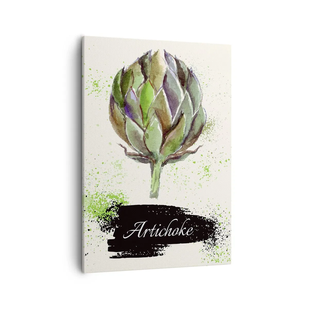 Cuadro sobre lienzo - Impresión de Imagen - Alcachofa de acuarela con texto sobre un fondo claro con acentos verdes. - 50x70cm - El sabor del otoño - Decoración de pared moderna para salón y dormitorio ARTTOR