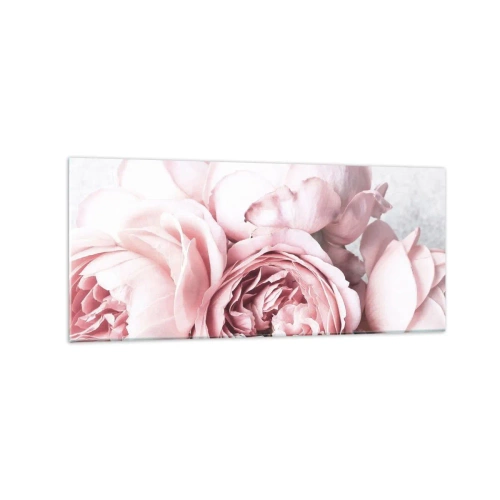 Cuadro sobre vidrio - Impresiones sobre Vidrio - Peonías rosas en una luz suave sobre un fondo claro. - 120x50cm - Para los románticos - Decoración de pared moderna para salón y dormitorio ARTTOR