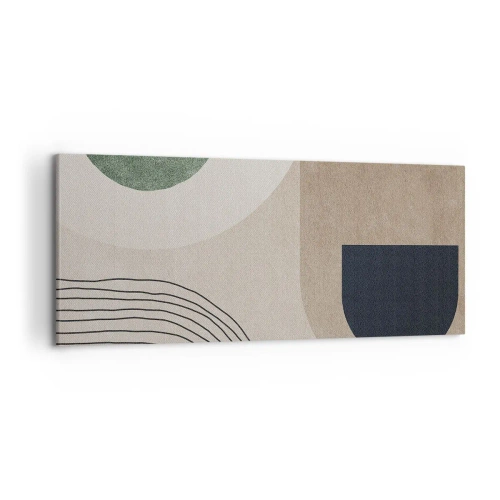 Cuadro sobre lienzo - Impresión de Imagen - Formas geométricas en tonos beige y verde. - 120x50cm - La delicadeza de un óvalo - Decoración de pared moderna para salón y dormitorio ARTTOR