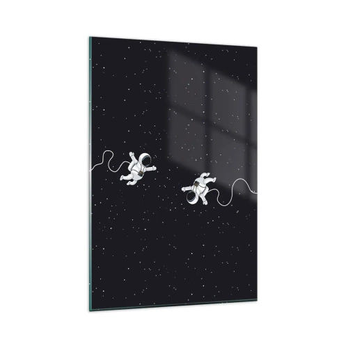 Cuadro sobre vidrio - Impresiones sobre Vidrio - Astronautas flotando en el espacio con un telón de fondo de estrellas. - 80x120cm - Danza cósmica - Decoración de pared moderna para salón y dormitorio ARTTOR
