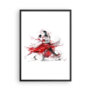 Póster en marco negro - Una pareja bailando tango con dinámicos acentos rojos. - 50x70cm - El tango: el ritmo de la pasión - Decoración de pared moderna para salón y dormitorio ARTTOR