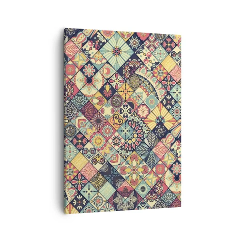 Cuadro sobre lienzo - Impresión de Imagen - Patrones geométricos coloridos inspirados en el estilo marroquí. - 50x70cm - Clima marroquí - Decoración de pared moderna para salón y dormitorio ARTTOR