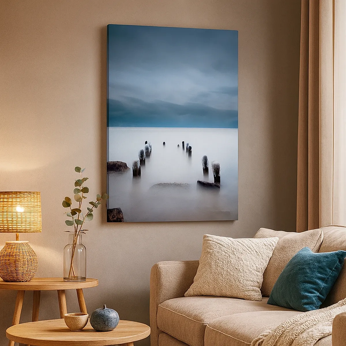 Cuadro sobre lienzo - Impresión de Imagen - El viejo muelle con el mar en calma como telón de fondo - 50x70cm - El lago del pensamiento - Decoración de pared moderna para salón y dormitorio ARTTOR