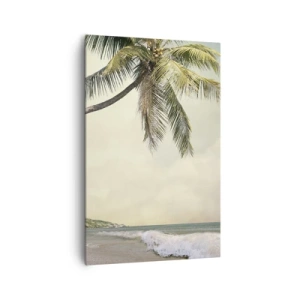 Cuadro sobre lienzo - Impresión de Imagen - Una playa con palmeras con el mar en calma como telón de fondo. - 80x120cm - Sueño tropical - Decoración de pared moderna para salón y dormitorio ARTTOR