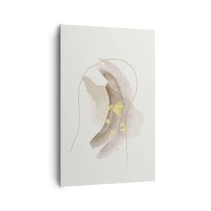 Cuadro sobre lienzo - Impresión de Imagen - Una composición abstracta en tonos beige y dorado. - 80x120cm - Encontrado en el espacio - Decoración de pared moderna para salón y dormitorio ARTTOR